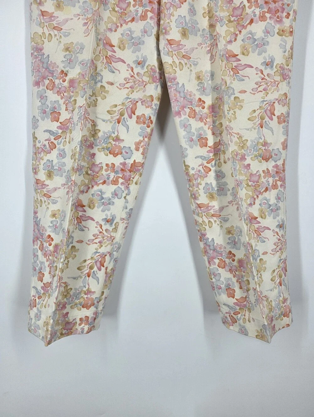 Kate Hill Casual Vintage Floral Pants Size 10 Pastel Pink Floral Tencel Cotton